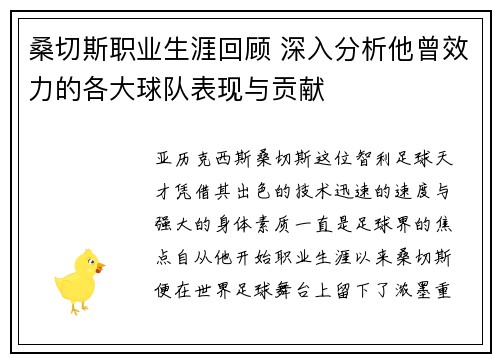 桑切斯职业生涯回顾 深入分析他曾效力的各大球队表现与贡献 桑切斯职业生涯回顾 深入分析他曾效力的各大球队表现与贡献